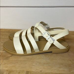 CROCS Tulum Cream Strappy Sandals flats women's size 9